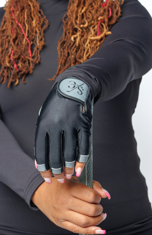 Black Leather and Lycra Gloves by Swing Chic