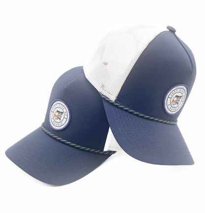 "Just Give Me a Double" 5 Panel Rope Trucker Hat - Navy/White