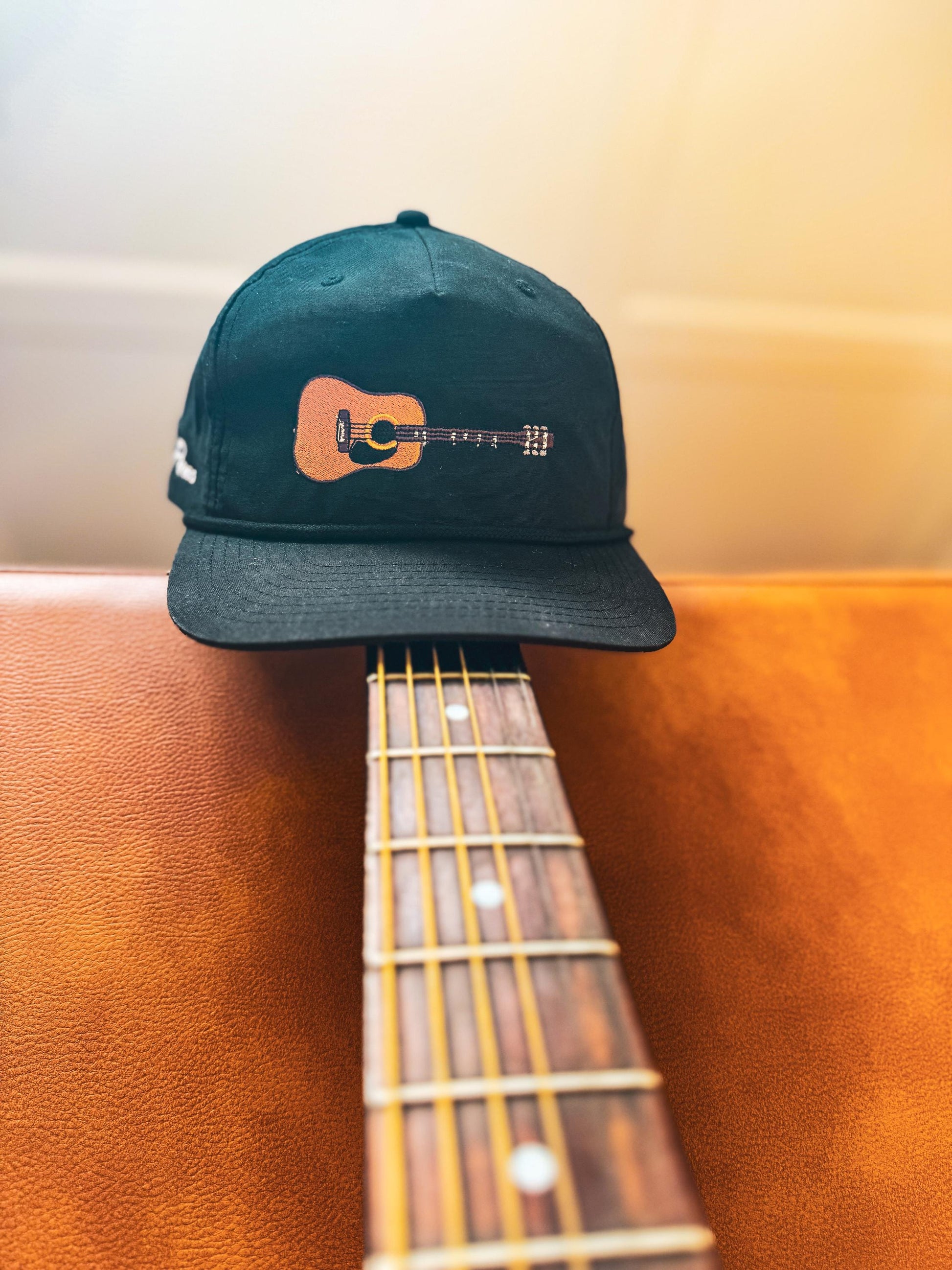Black "Guitar" Rope Hat | Whiskey Pines Country | Embroidered Acoustic | Richardson 256 Snapback | Southern Festival | Music Lover Gift