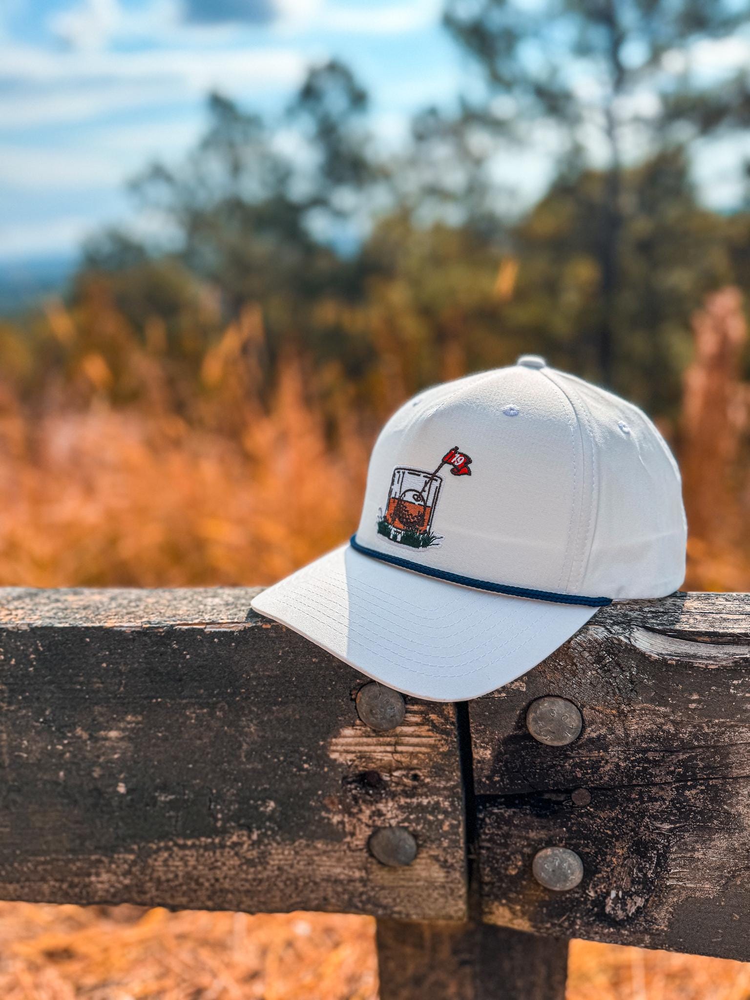 White "19th Hole" Rope Hat | Golf Course | !9th Hole Whiskey Drinking | Summer | Patch | Golf Cart | Scorecard